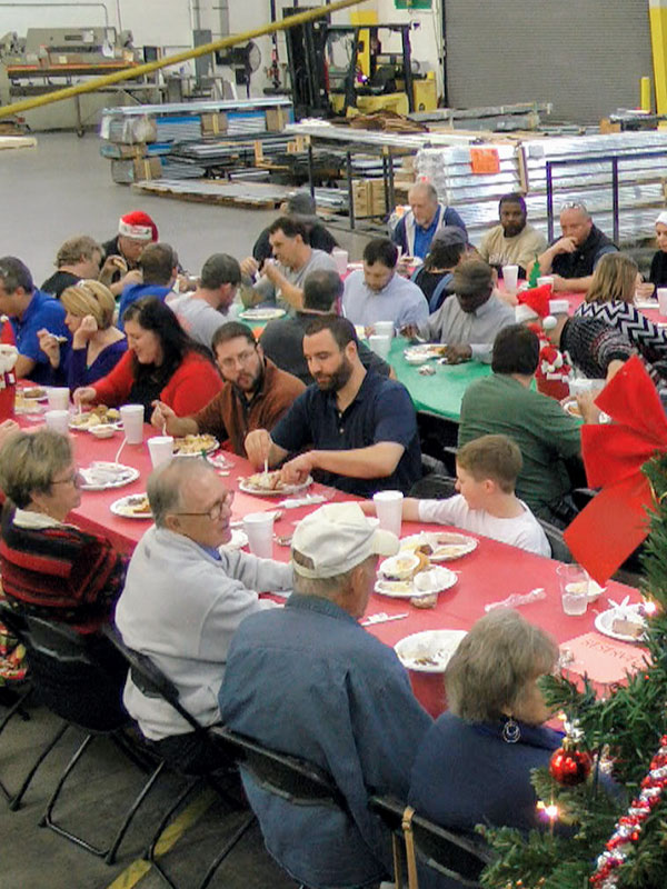 Employees eating together